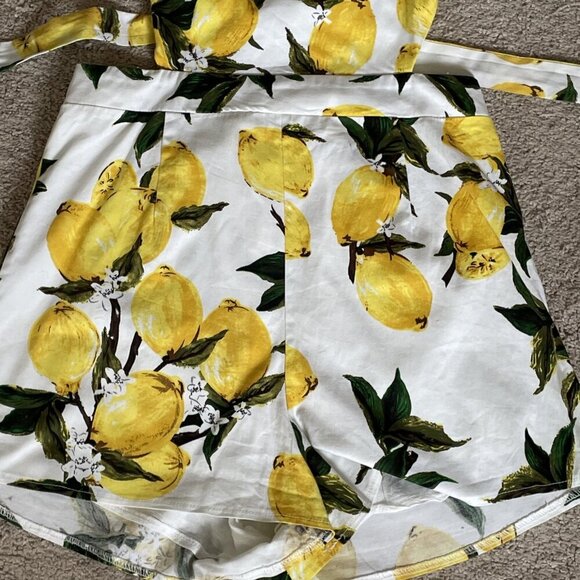 Hello Molly Romper Shortalls Overall Women's L Yellow Lemon Print Novelty Summer - Picture 3 of 12